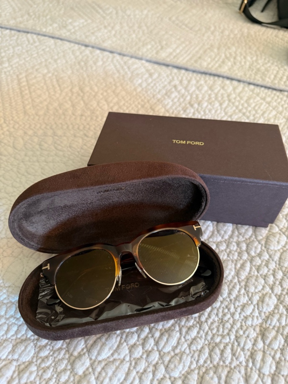 Tom Ford Brown Tortoiseshell Sunglasses with Gold Accents